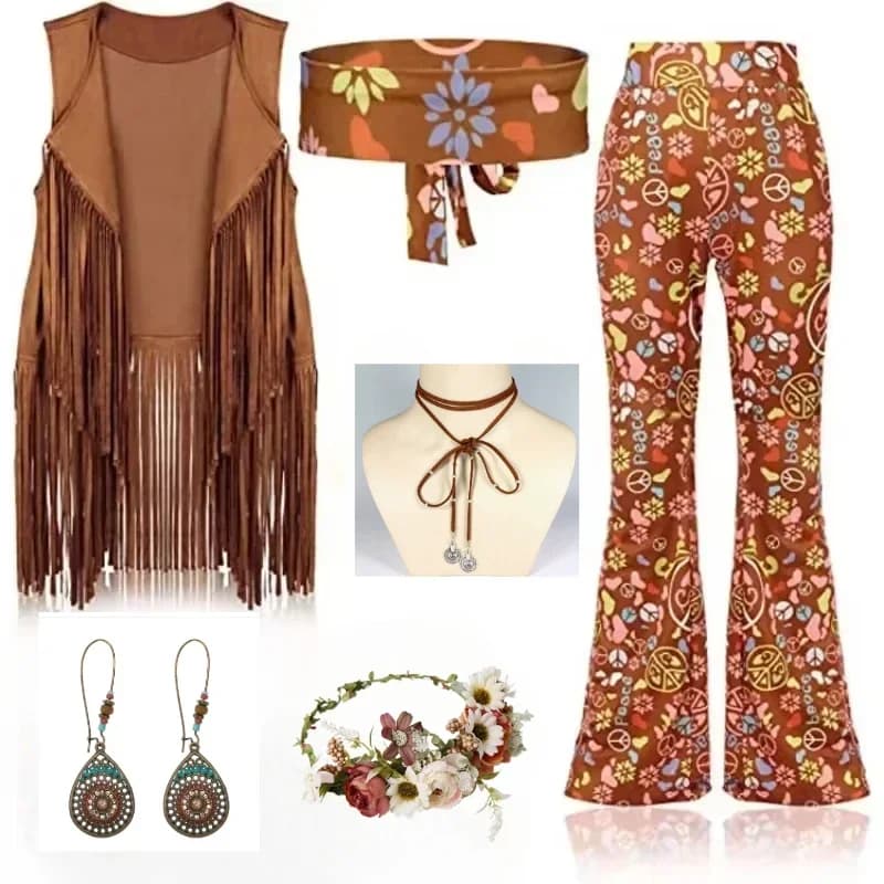 Hippie Disco 60s 70s Cosplay Costume femmes paix amour filles hanche indien glands Hippie gilet Cardigan fête d'halloween