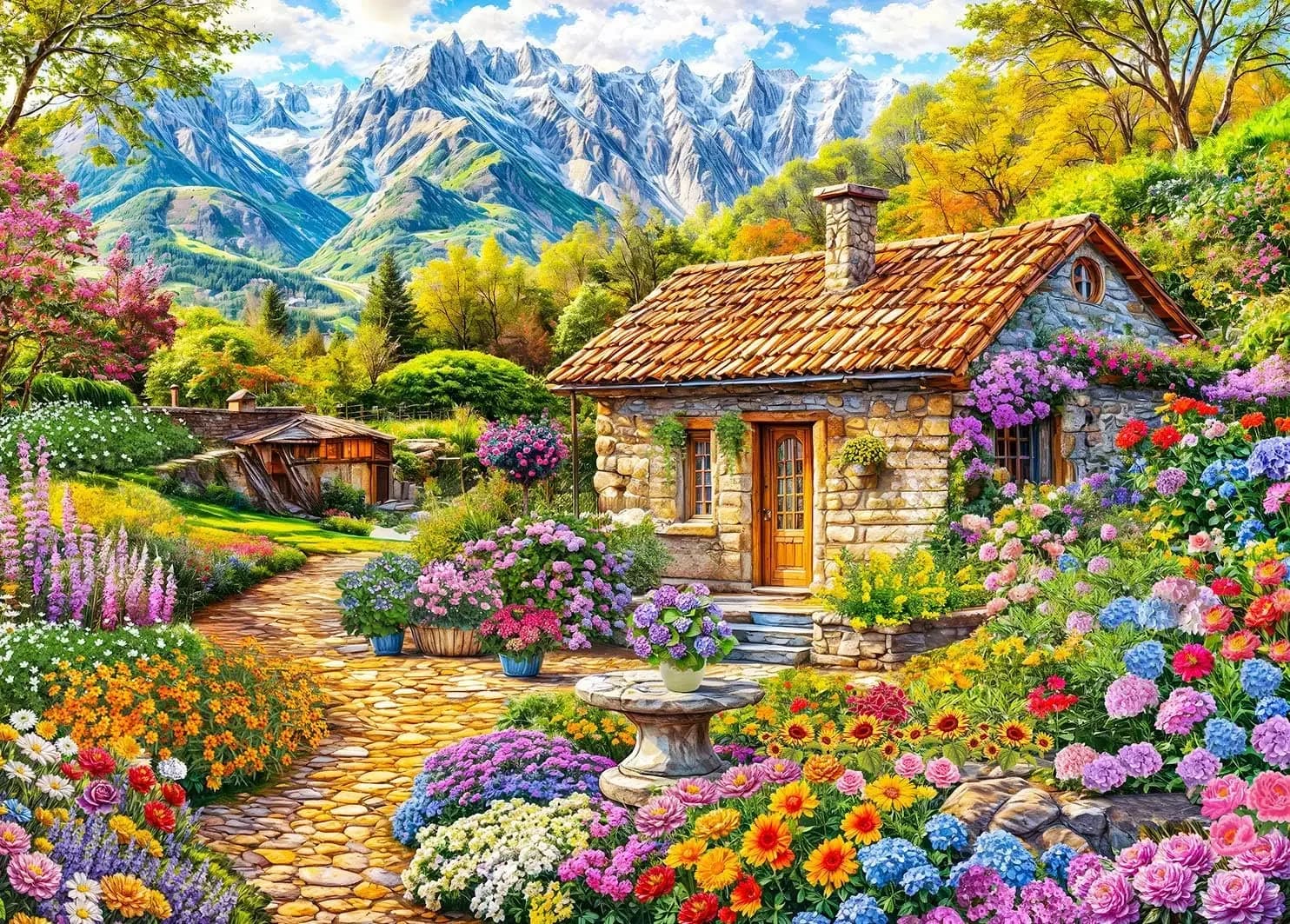 Puzzle maison de fleurs en montagne, 120/300/500/1000 pièces, jouet éducatif pour adultes/enfants, cadeau d'anniversaire