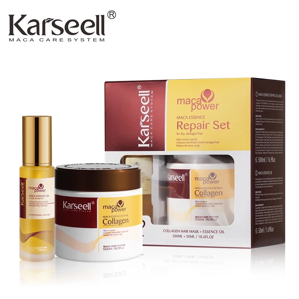 Karseell Masque capillaire 500 ml + huile d'argan 2 pièces ensemble réparation profonde conditionnement sérum capillaire traitement capillaire au