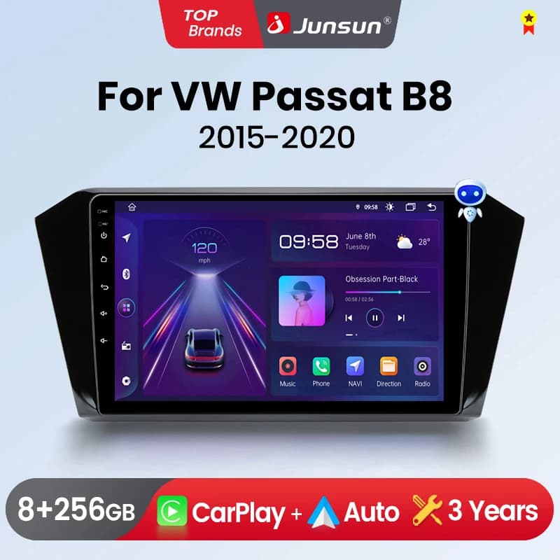 Junsun Wireless CarPlay Android Auto Car Radio For  VW Volkswagen Passat B8 2015 - 2020 GPS Multimedia 2 din Systems Stereo