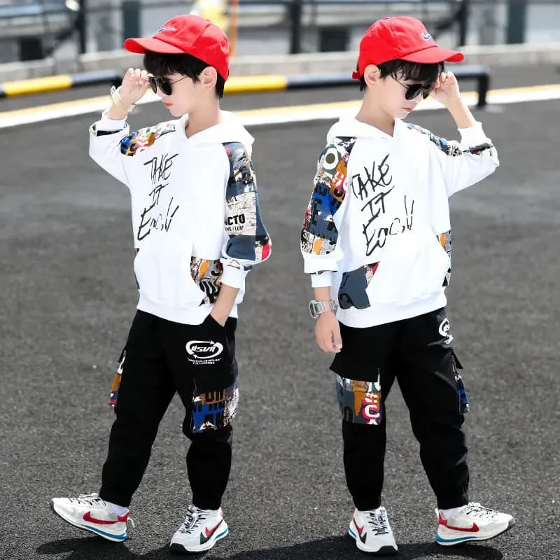 Ensemble de survêtement de dessin animé pour garçons, manteau à capuche et pantalon, vêtements trempés pour adolescents, enfants de 4 à 14 ans,