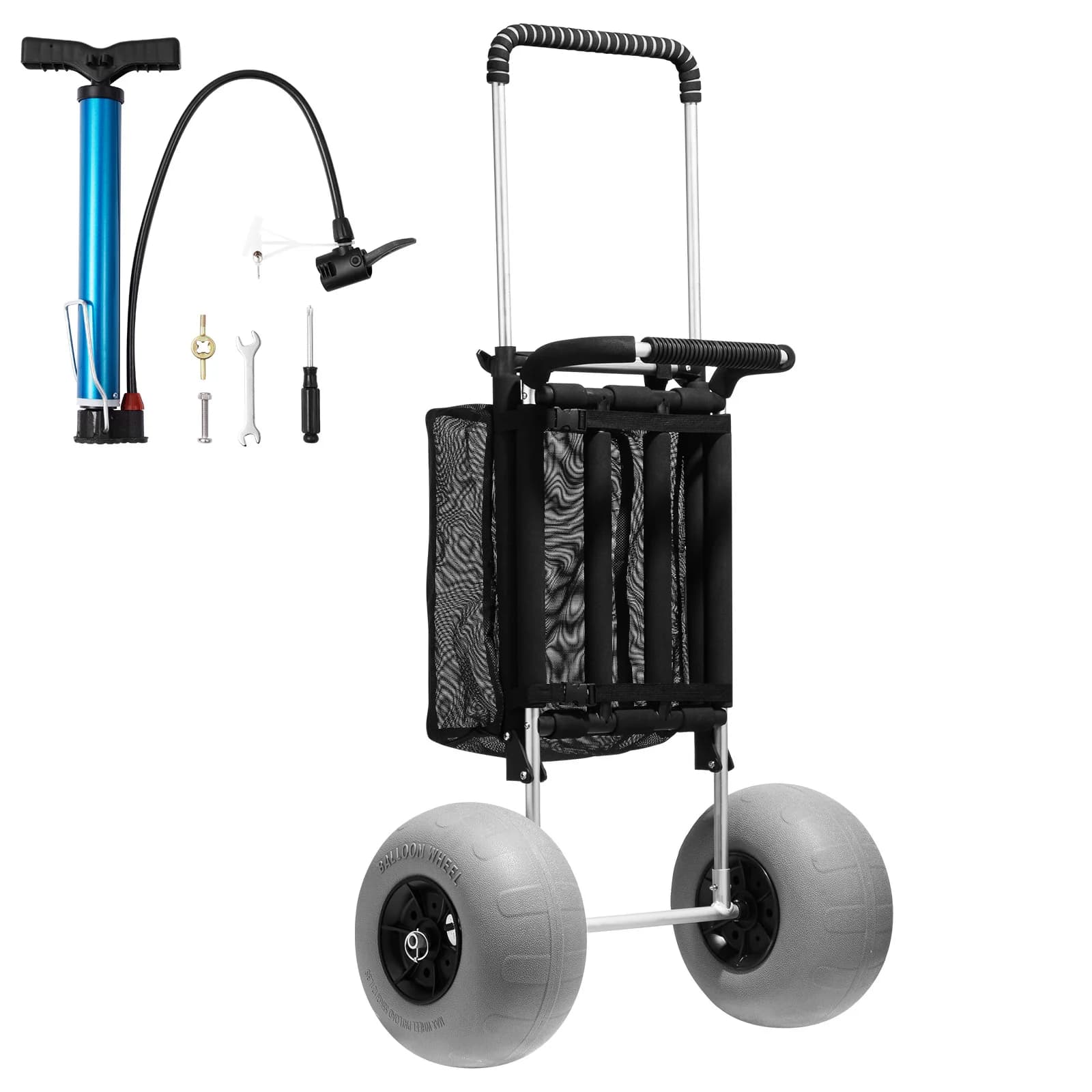 SucceBuy Beach Dolly avec grandes roues pour sable, pont cargo 29,9" x 15,4" avec roues ballon de 12", chariot de sable pliant de 165 lb pour la plage