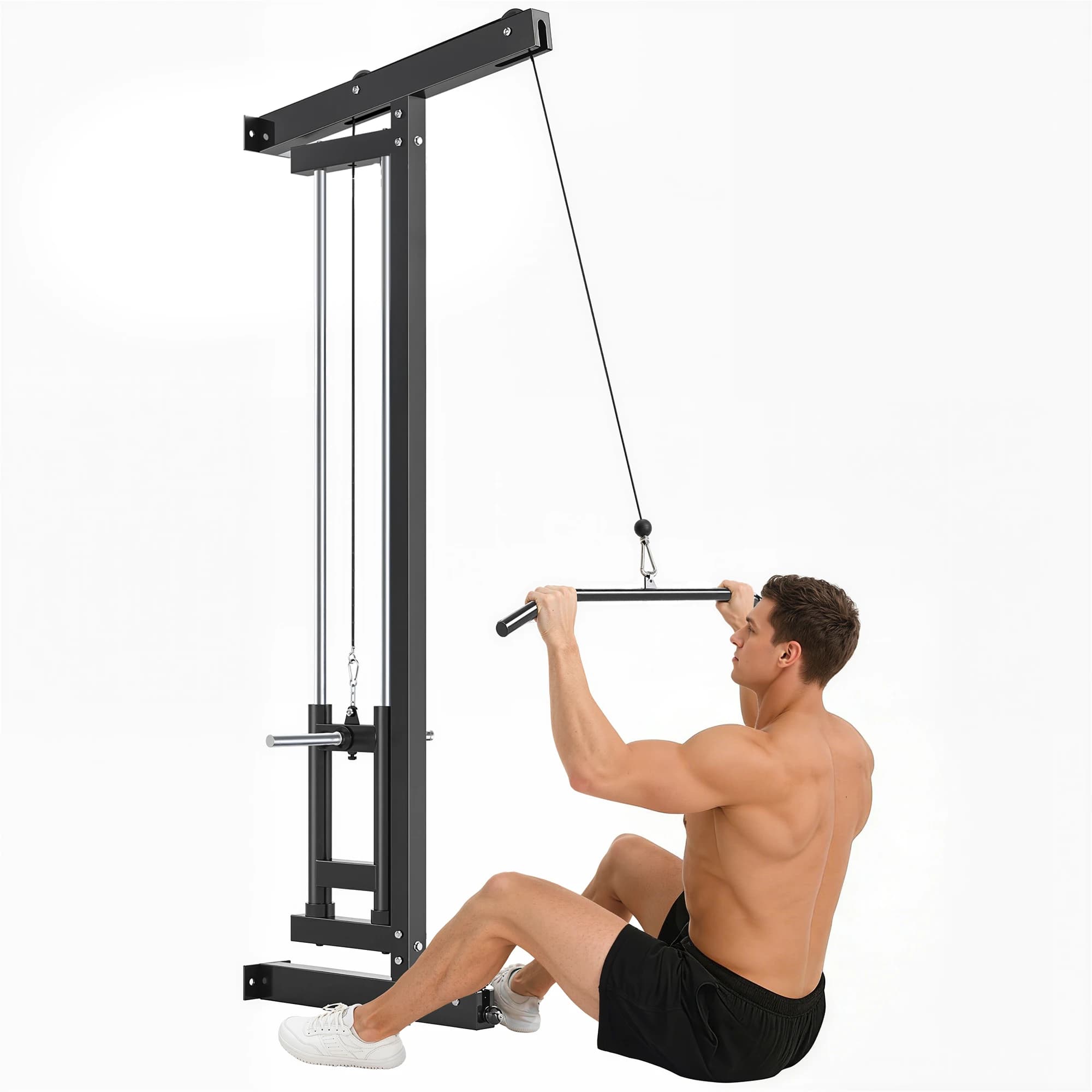 SPORTNOW Appareil de musculation mural, station de traction, station de musculation multifonction, poulie haute et basse, 2 poulies, barre de traction
