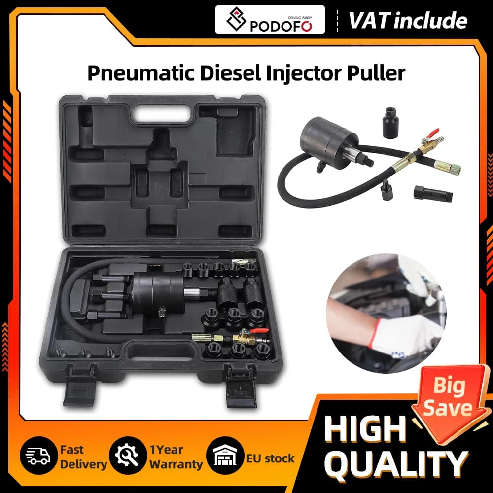 Extracteur d'injecteurs diesel pneumatique Podofo avec plusieurs adaptateurs pour le retrait des injecteurs de carburant bloqués dans les moteurs