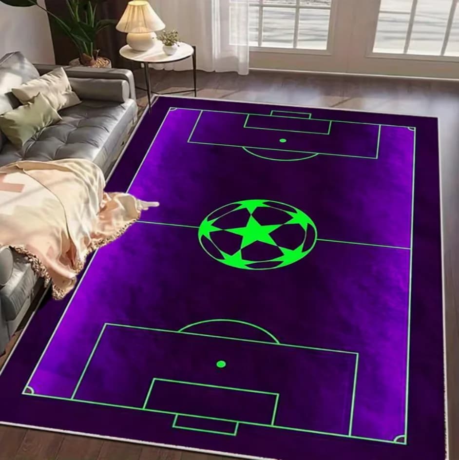 Tapis de terrain de football avec ballon de la ligue des Champions, antidérapant, doux, facile à nettoyer, idéal pour salle de jeux, salon,