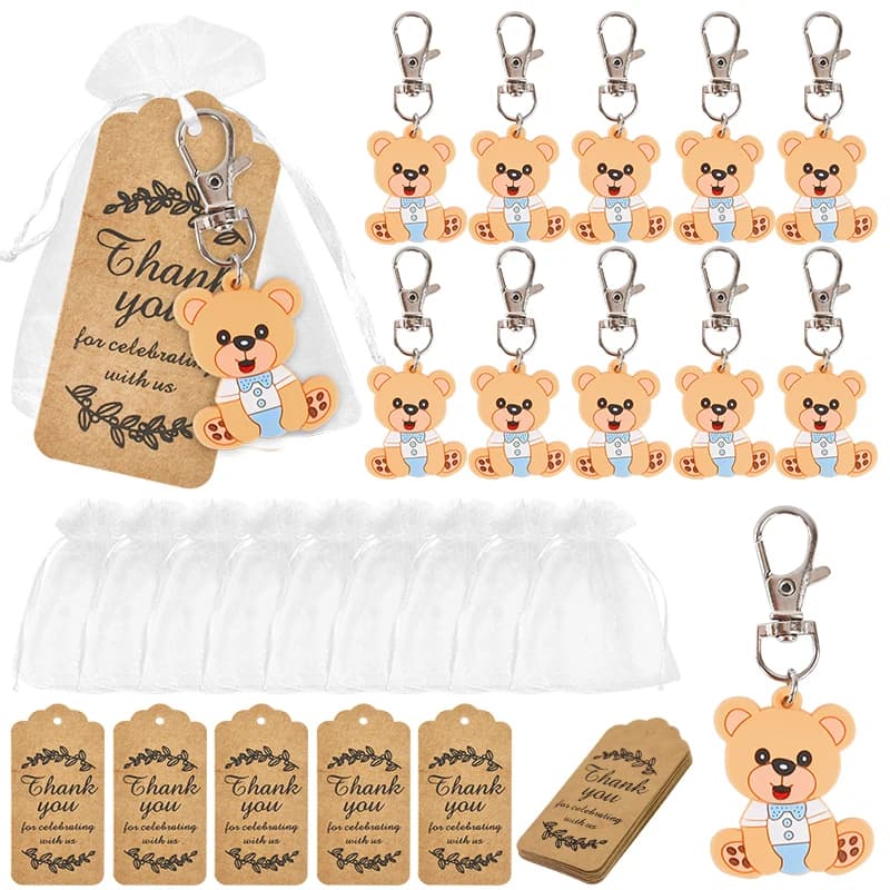 10-30 ensembles de cadeaux en Organza pour Souvenirs de réception-cadeau pour bébé, avec étiquette de remerciement, porte-clés ours, pour fille
