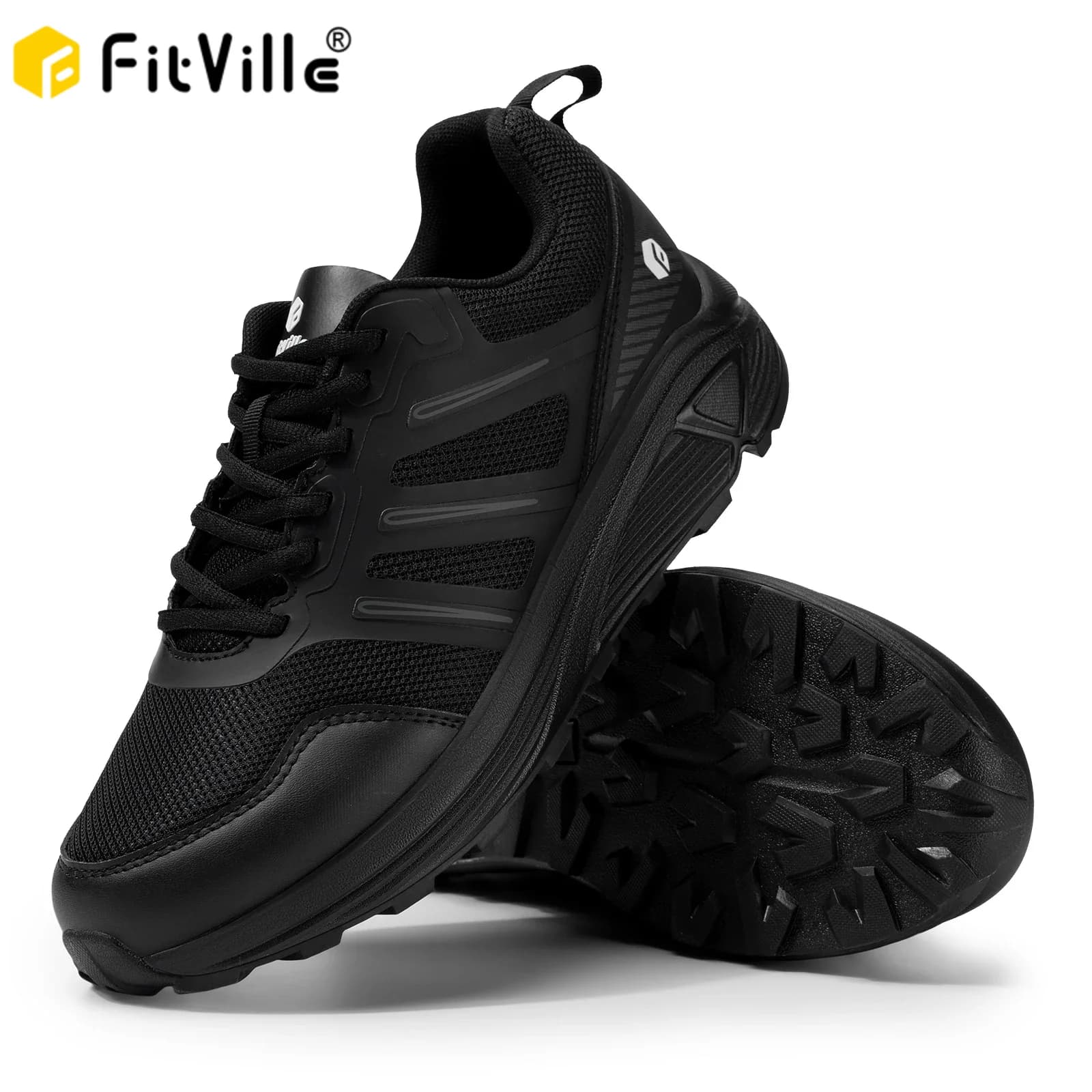 FitVille chaussures de course sur sentier pour hommes baskets d'extérieur large amorti antidérapant léger pour pieds gonflés avec soutien de la