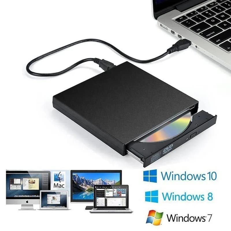 USB 2.0 Portable Externe DVD Lecteur Optique CD/DVD-ROM CD/DVD-RW Lecteur Graveur Mince Lecteur Enregistreur pour Windows Mac OS Pratique