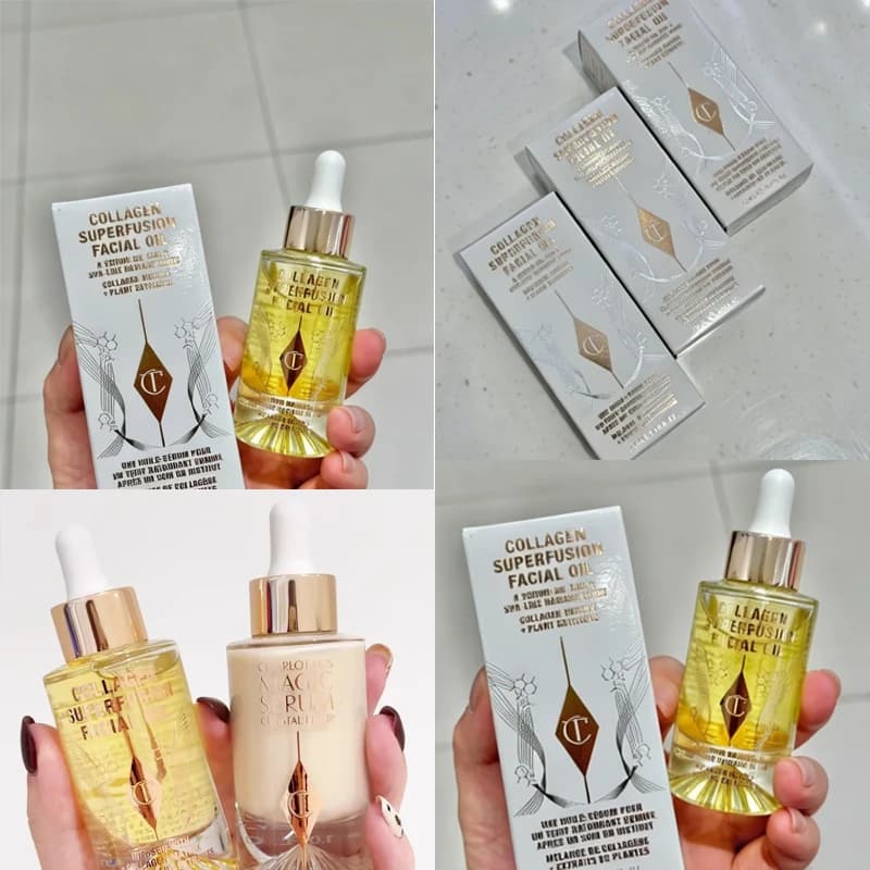 Charlotte Tilbury CT Gloss à lèvres solide soyeux non gras, soin généreux pour la peau, huile essentielle pour le visage au collagène, essence