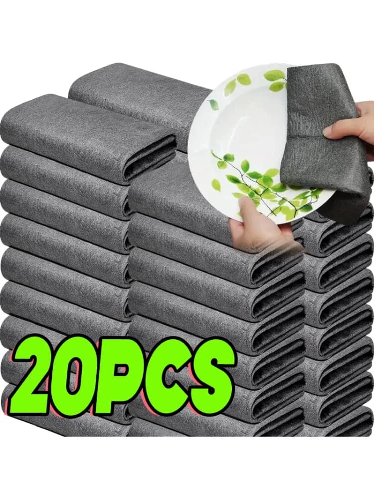 Chiffons de nettoyage magiques réutilisables en microfibre, 1/20 pièces, chiffons de lavage pour miroir de fenêtre de voiture, serviettes, chiffon,