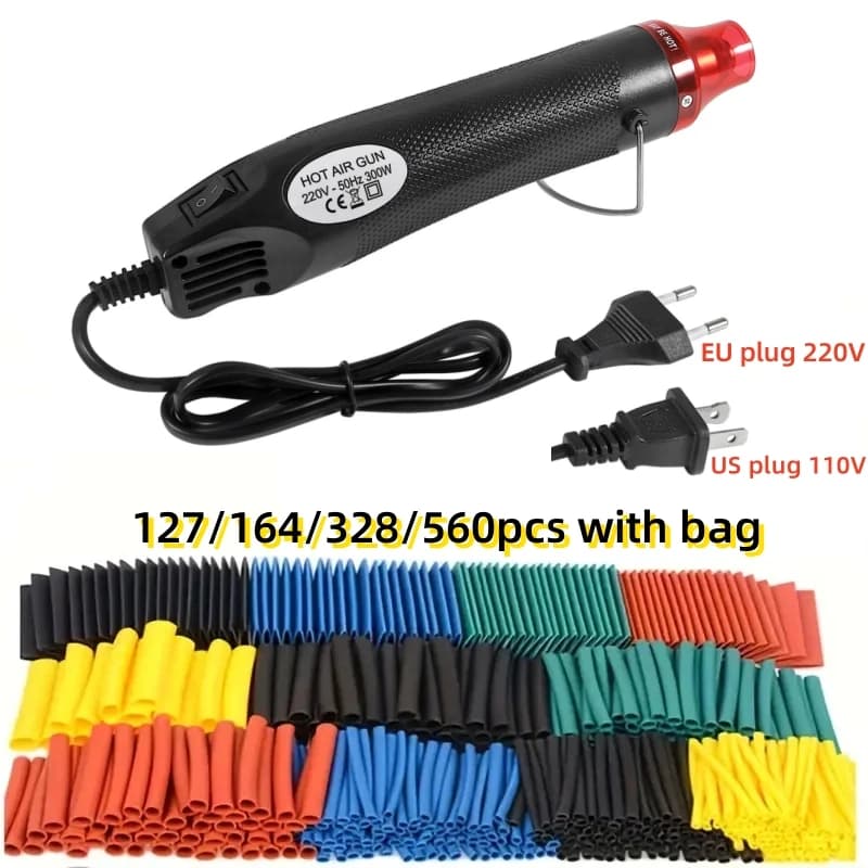 Kit de gaines thermorétractables 127/164/328/560 pièces ou pistolet à air chaud 110V 220V (UE/US) ou pistolet thermique avec gaines