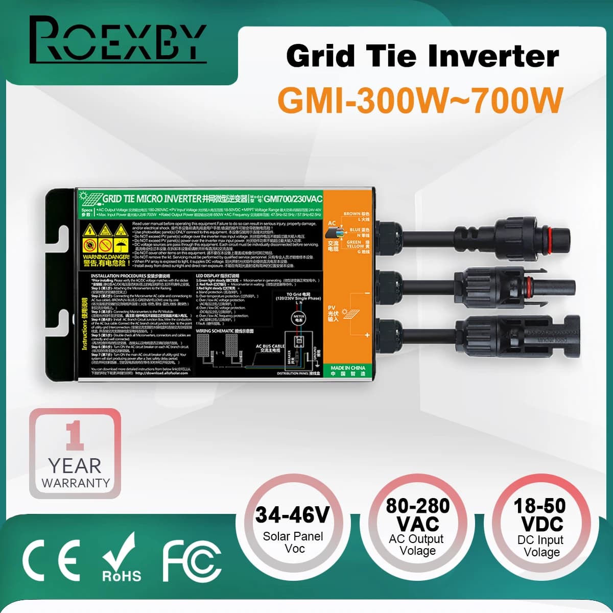 300W 350W 500W 600W 700W Micro onduleur balcon solaire PV système de liaison au réseau pour usage domestique entrée MPPT DC18-50V solaire
