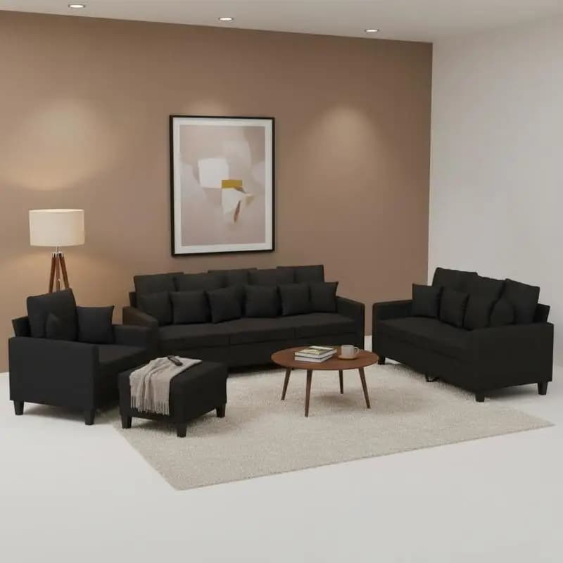 Ensemble de canapé 3 places avec coussins décoratifs – Revêtement en tissu, structure en bois et métal durable, rembourrage ergonomique pour un