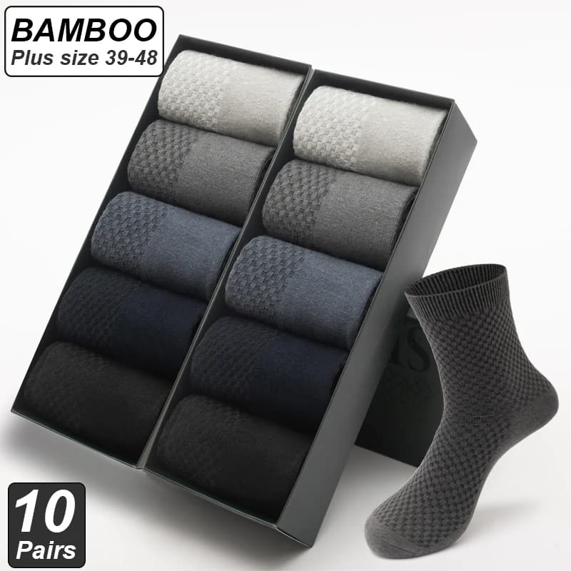 10 paires/lot de chaussettes pour hommes en Fiber de bambou, longues, noires, souples, respirantes, nouvelle collection automne de haute qualité,