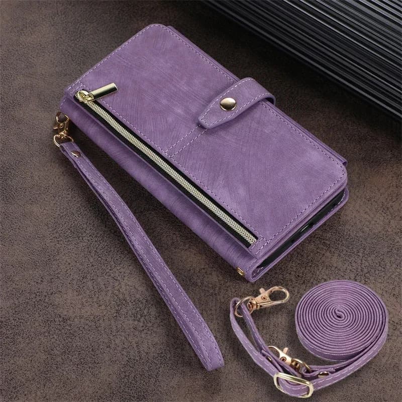 Coque de téléphone pour Samsung Galaxy S23 S24 FE S25 Ultra Edge S22 Plus A16 A06 A26 A36 A56 A15 A35 A55, portefeuille à fermeture éclair