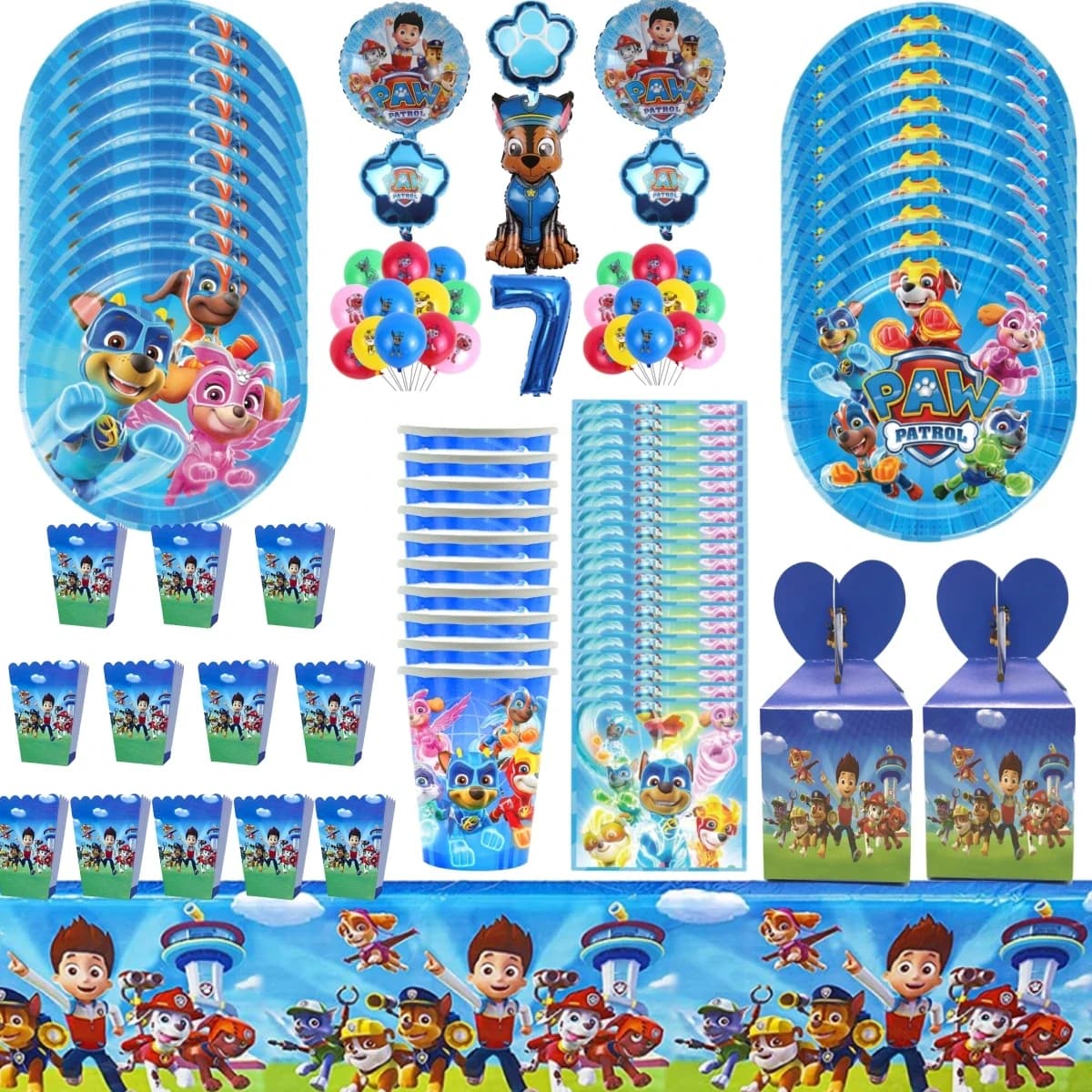 Décoration d'anniversaire Paw Patrol, ensemble de vaisselle jetable, ballon, sac cadeau, boîte à bonbons, assiette, cadeaux pour enfants,