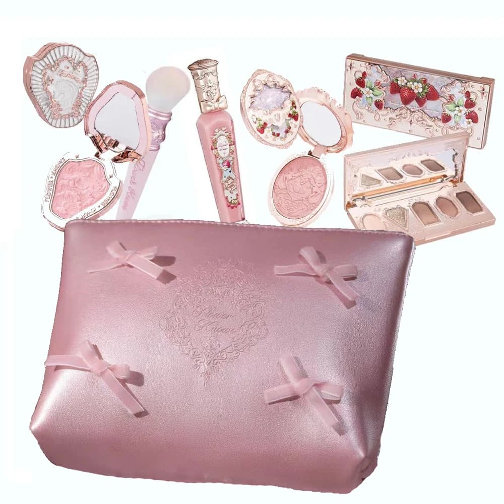 Ensemble de maquillage Flowerknows, coffret cadeau, boîte complète scintillante, blush, crème à lèvres veloutée longue durée avec sac, kit de