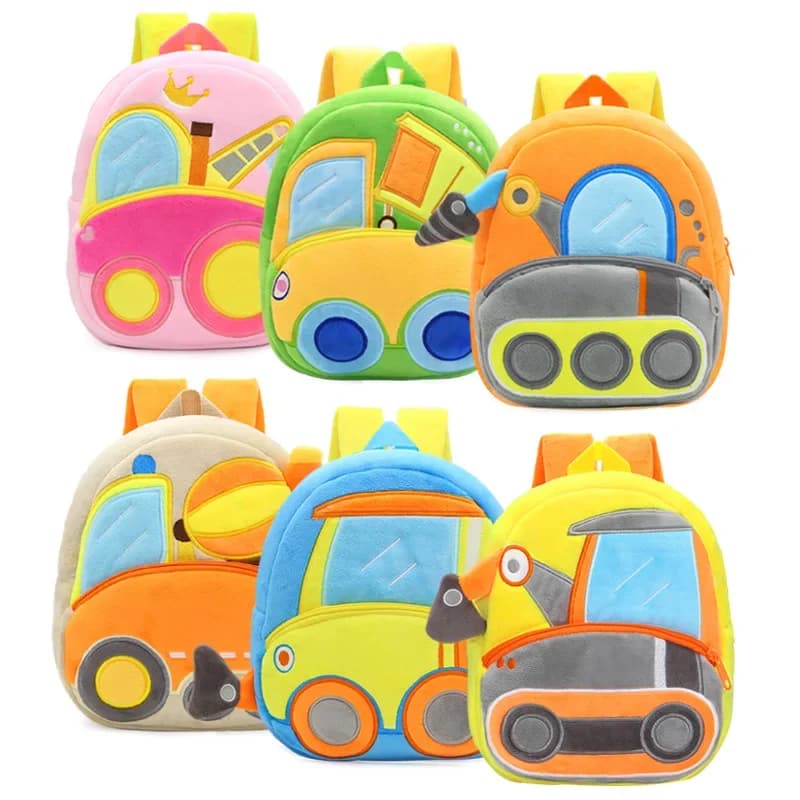 Dessin animé 3D pelle tracteur 2-4 ans enfant en bas âge sac à dos véhicules d'ingénierie sac à dos enfants maternelle cartable bébé