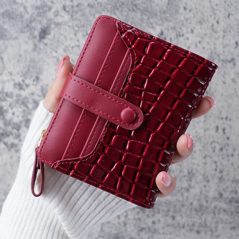 Mini portefeuille à imprimé crocodile, porte-cartes court, étui à cartes et porte-monnaie pour femme