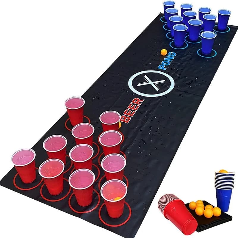 Tapis de Table de Pong de bière, jeux de boissons pour adultes, fête avec boules de Pong de bière, tasses de Pong de bière, tapis de Table de Pong