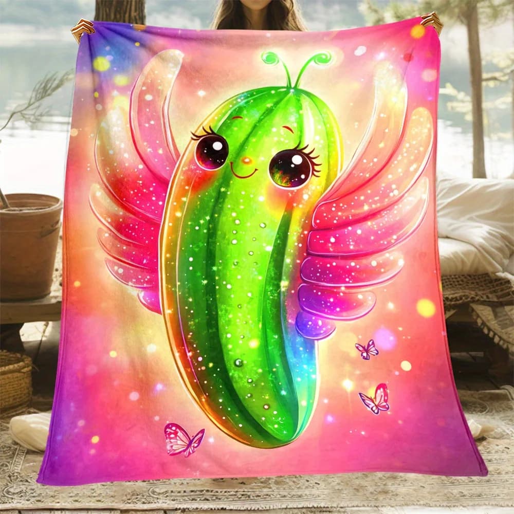 Couverture polaire féerique concombres arc-en-ciel, 1 pièce, Design de dessin animé fantaisiste, couverture en peluche douce pour décoration de