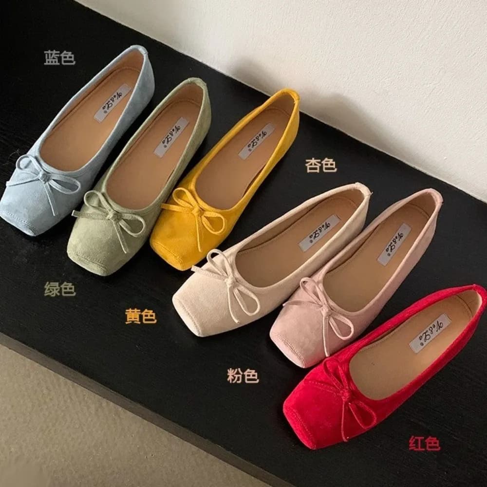 Femme décontracté tête carrée nœud chaussures plates troupeau Mocasines ballerine église chaussures femme daim élégant semelle souple femmes