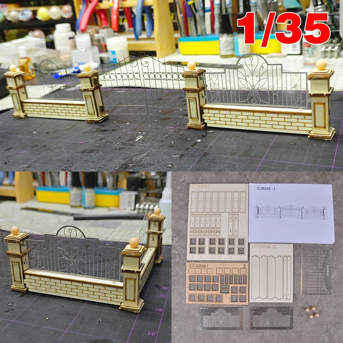 Maquette architecturale à assembler, table de sable miniature, portail en fer, porte d'entrée, mur, parapet, clôture, kit de maquette d'édifice,