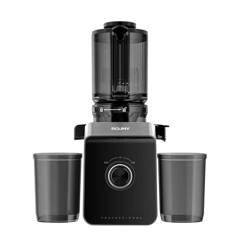 Extracteur à froid ROUNY avec filtre sans tampon, machine à jus de fruits électrique facile à nettoyer avec un grand goulot d'entrée de 130 mm,