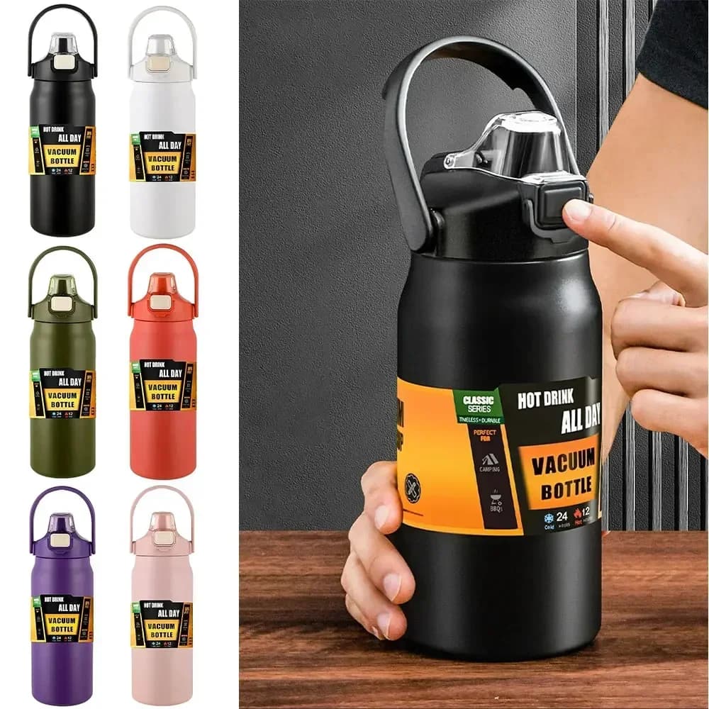 Thermos portable avec paille, tasse thermique froide et chaude, gobelet, tasse à café, flacons sous vide de sport, bouteille d'eau en acier