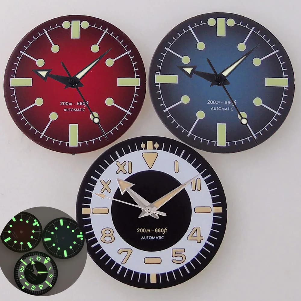 Cadran de Montre Rouge, Blanc, Noir et Bleu de 31mm pour Plongée Sous-marine, Accessoire pour Montre-Bracelet, Mouvement Vert, NH35, NH36, NH38,