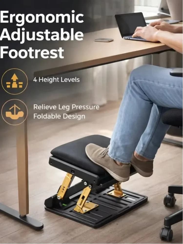 Repose-pieds ergonomique réglable à 4 niveaux, pliable, à placer sous le bureau, avec coussin doux pour le bureau, la voiture, les voyages, les