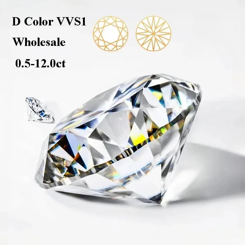 Pierre Moissanite couleur D, pierres précieuses en vrac, diamant de laboratoire 0.5-12ct VVS1, coupe ronde, Test de réussite positive avec