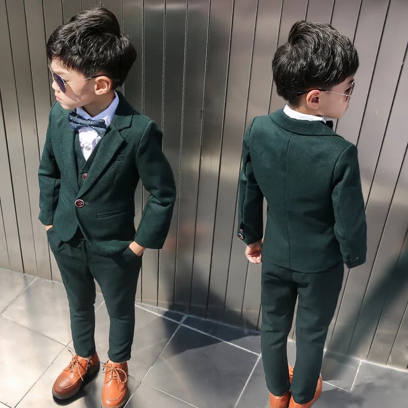 Smoking vert foncé imbibé pour enfants, blazer formel pour garçons, pantalon émaillé, costume de robe de photographie de performance, fête de