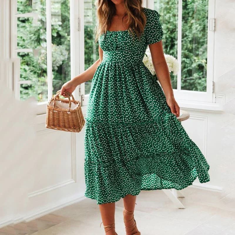 Robe longue vintage à manches bouffantes, imprimé floral, robes douces pour la plage, décontracté, carré UR, maxi, été, 2022 f.C.