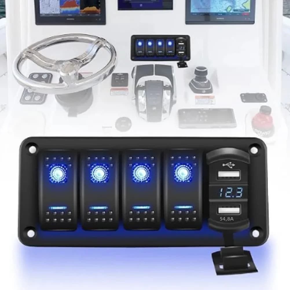HL – panneau d'interrupteur à bascule étanche à 5 gangs, 12V/24V, interrupteur marin avec voltmètre LED double USB 4,8a, interrupteur à bascule
