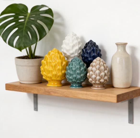 Ornement décoratif en céramique en forme de pomme de pin, figurine de pomme de pin sculptée brillante de 14×14×22 cm, statue de décoration de