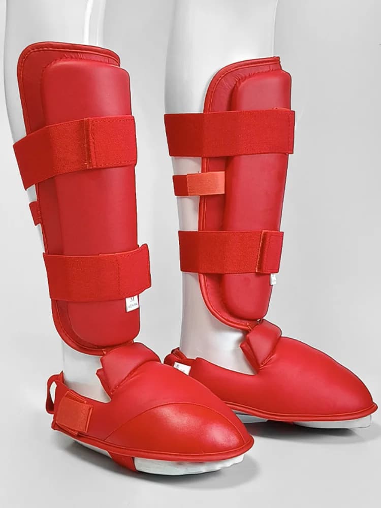 Protège-tibias et protège-pieds de karaté, boxe, taekwondo pour enfants et adultes, en tissu uni