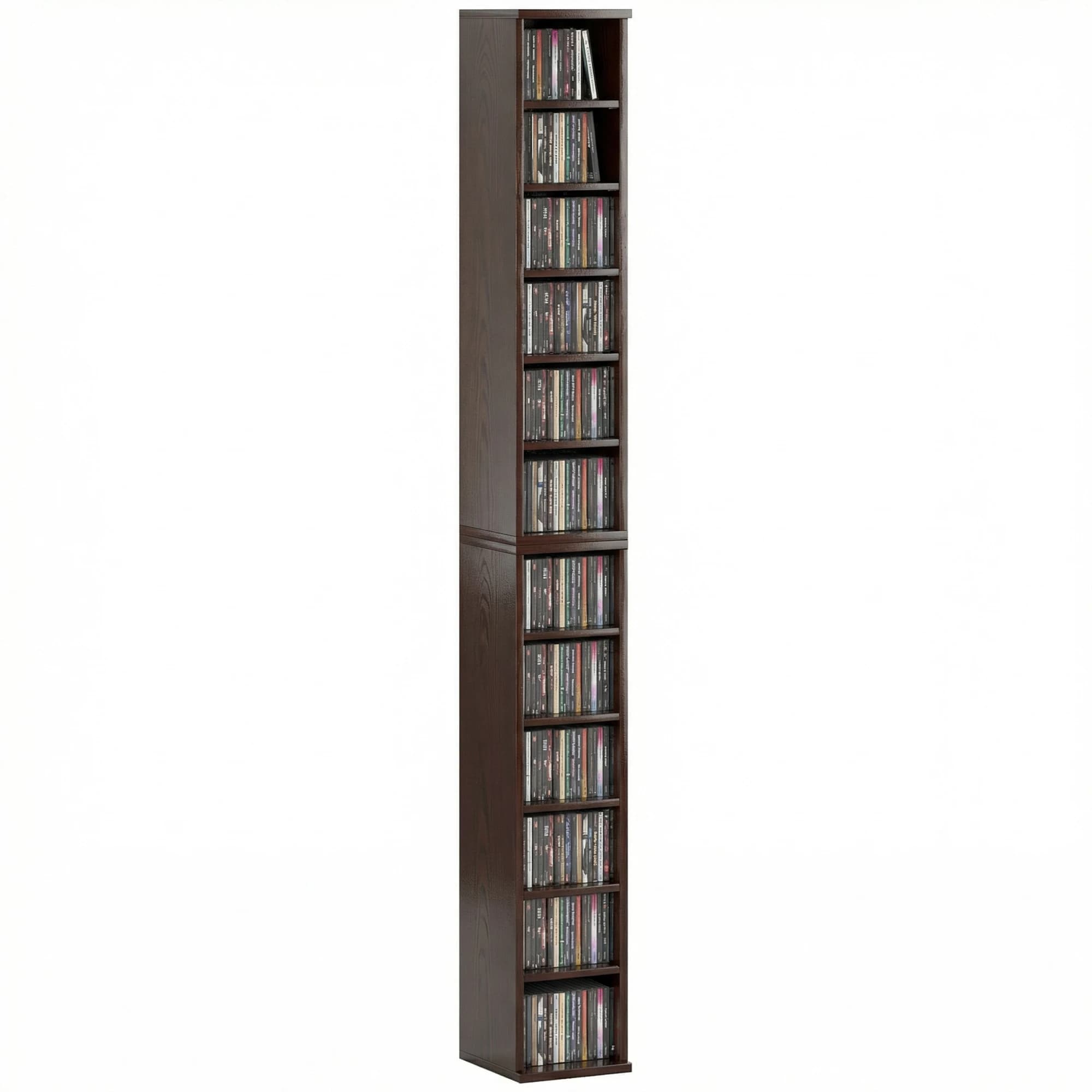 HOMCOM Lot de 2 étagères colonnes armoire de rangement CD-DVD 12 compartiments 21 x 22,5 x 88,5 cm capacité 204 CD marron