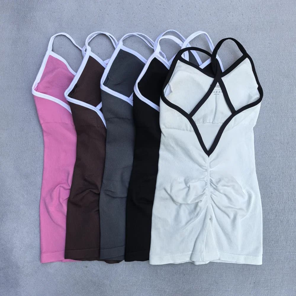 Combinaison de Yoga d'été sans couture pour femmes, ensemble de gymnastique, bretelles Spaghetti, loisirs, entraînement, short de gymnastique,