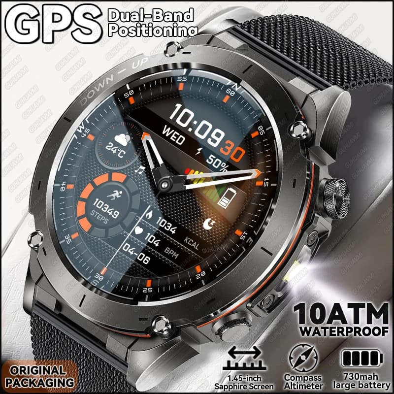 T-REX Ultra GPS montre intelligente 5ATM étanche 1.43 "AMOLED intégré double bande GNSS boussole Sport militaire montres intelligentes hommes