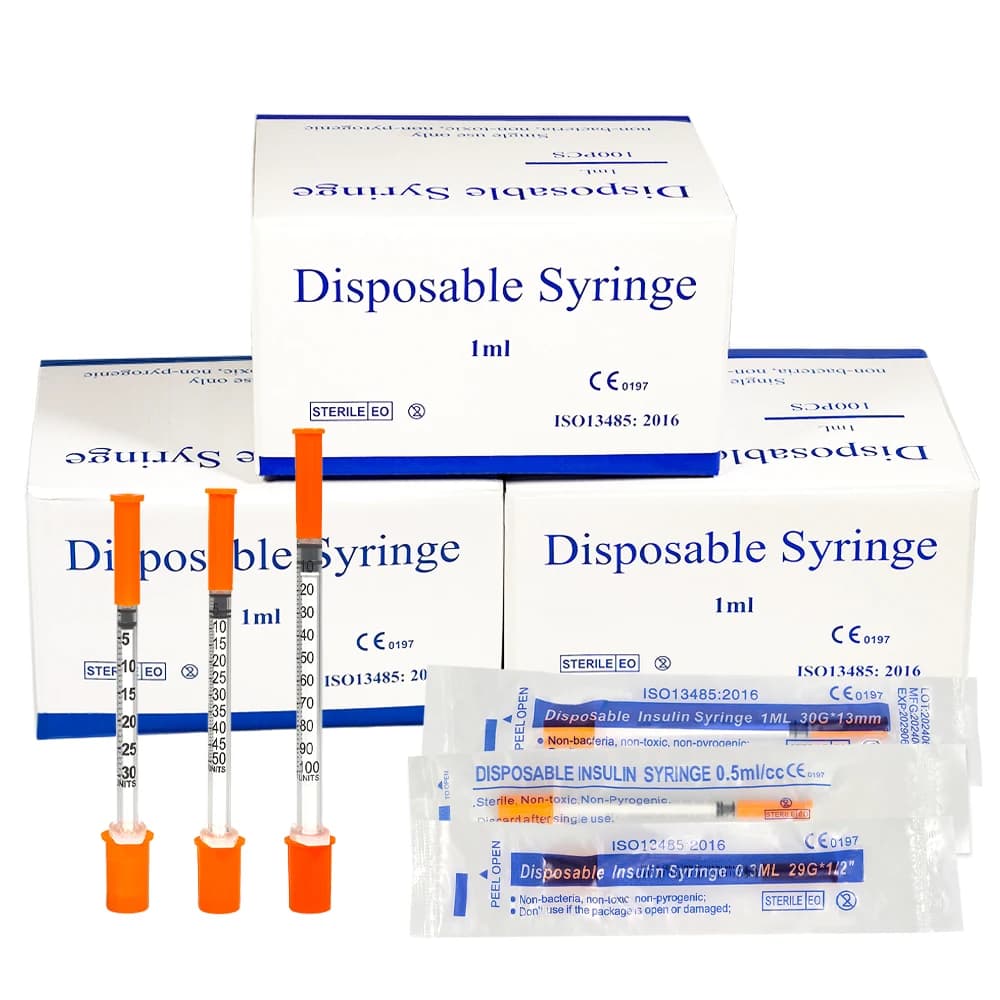 Seringue à insuline stérile de sécurité manuelle, 0.3ml, 0.5ml, 1ml, avec aiguille multi-spec, capuchon Orange pour animaux de ferme, chat, chien,