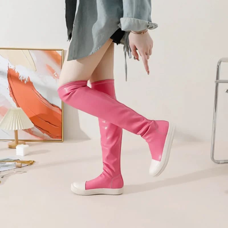 Cuissardes au-dessus du genou pour femmes, optique plate, bottes serrées sexy commandées, bottes astronomiques noires, automne et hiver