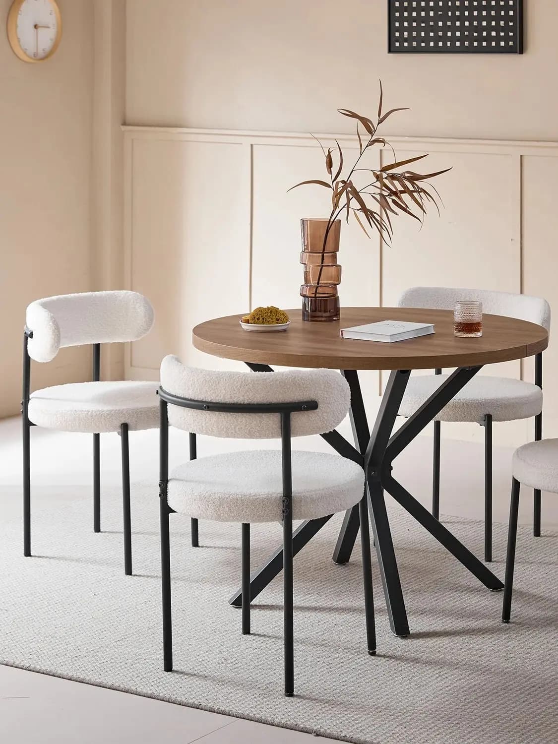 EGOONM 2/4/6 chaises de salle à manger de style nordique, chaises de cuisine rembourrées avec chaise en velours Teddy, chaises de salle à manger et