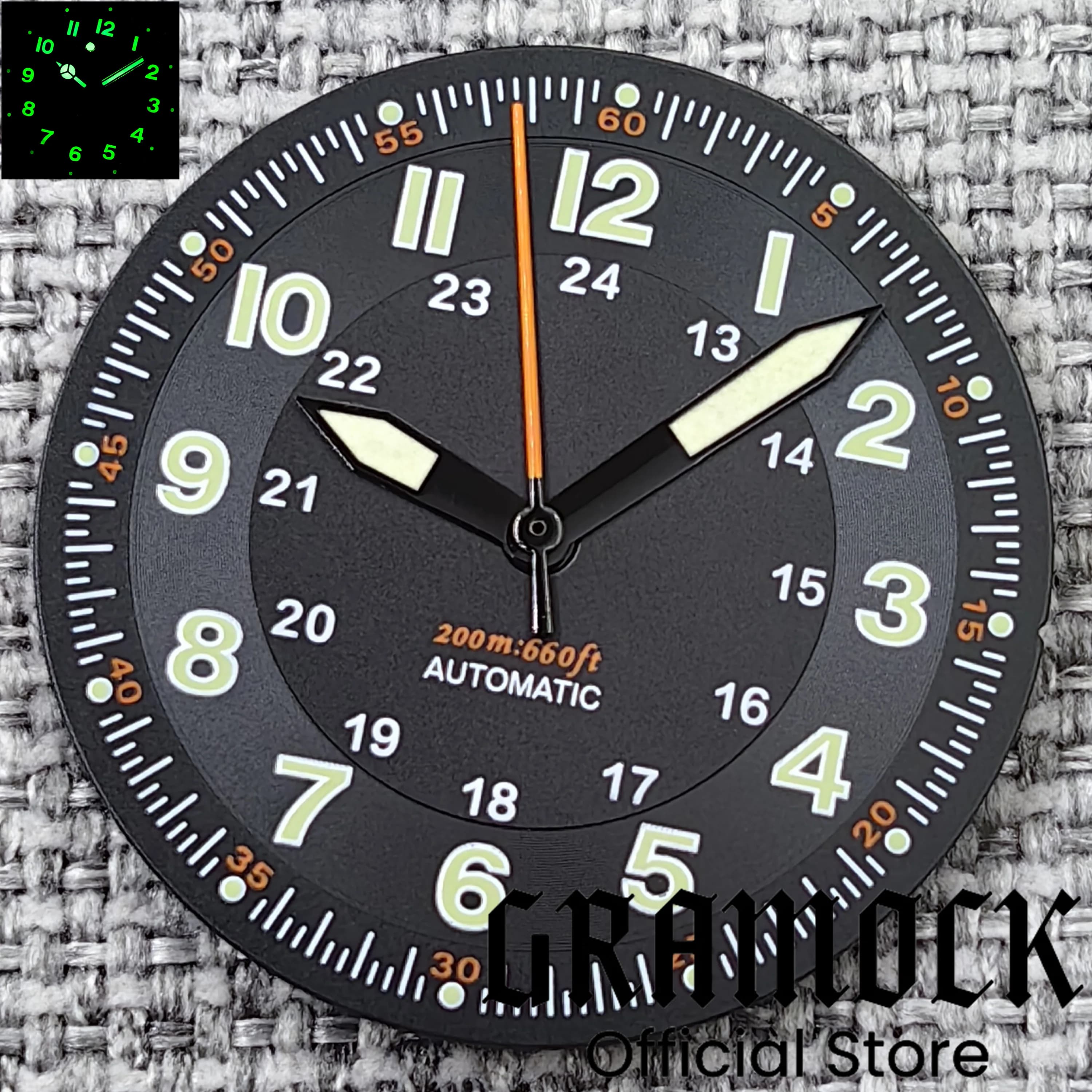 Gramock Irritation Sterys Pilot Black Watch, Movement Part, Hand Set, 29mm, NH35, 36, ETA PT5000, Ata Yota Placage Zhu, DG, ST2130