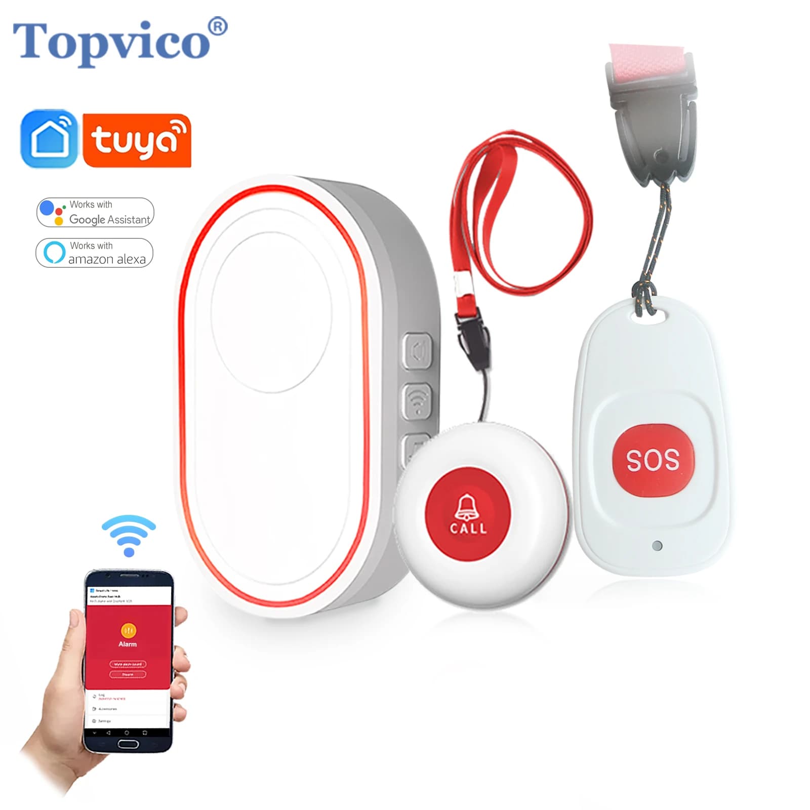 Système d'appel intelligent Topvico Wifi pour aidants, 2 boutons SOS d'urgence pour alertes d'appel des personnes âgées, application TUYA