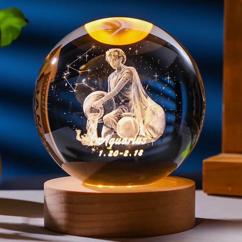 Boule de cristal Constellation 3D, veilleuse gravée au Laser, cadeau d'anniversaire, sphère en verre, décoration de bureau pour la maison avec Base