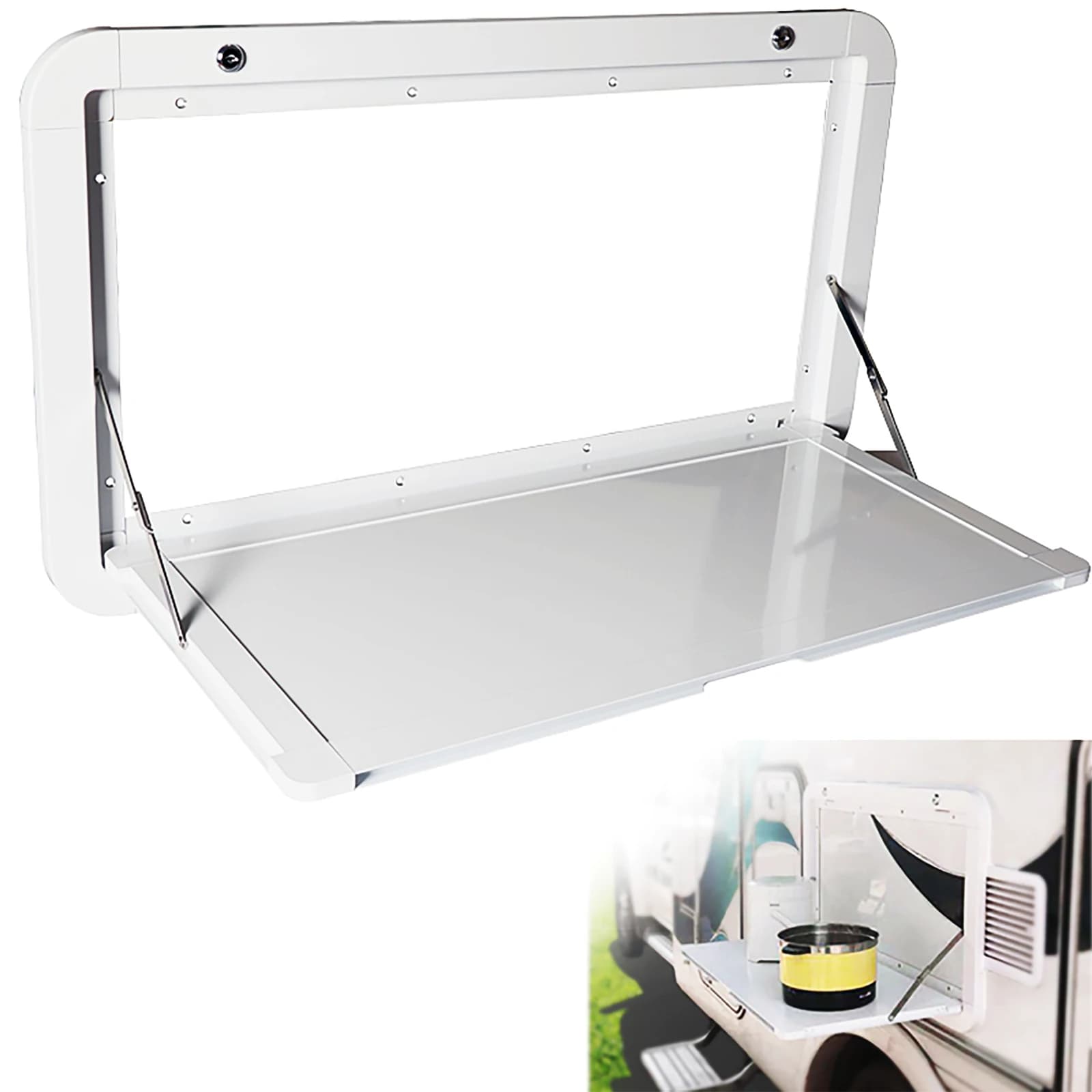 Table de pique-nique murale pliable en aluminium 31,5" x 17,7", conception verrouillable pour camping-car, remorque, camping-car et autres