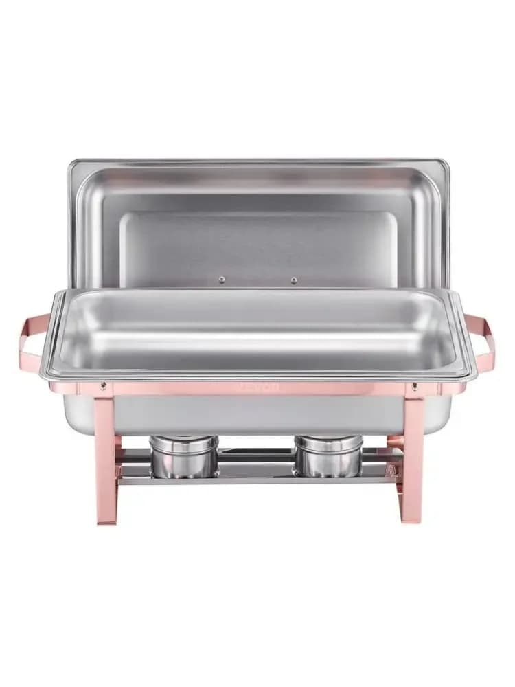 Chauffe-Plat 2 pièces 7,5 L, Buffet Chauffant Rectangulaire, Réchaud en Acier Inoxydable, avec 2 Bacs Pleine Taille et Couvercle