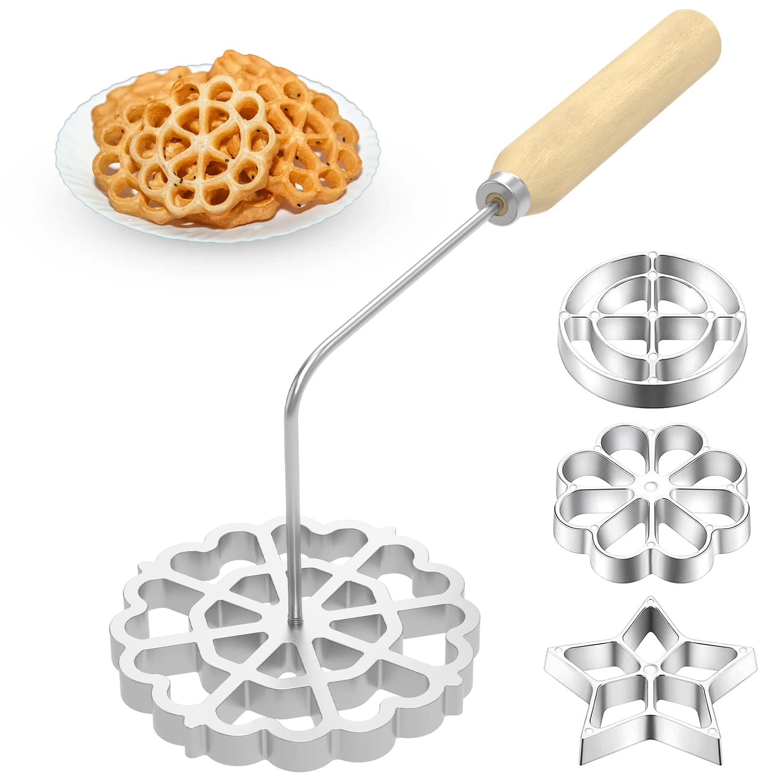 Moules à Rosettes en aluminium, moule à Bunuelos avec poignée, outils de pâtisserie, Machine à biscuits Achappam, cuisson, accessoires de cuisine