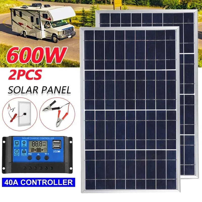 Kit complet de panneaux solaires 300W/600W, 12V, alimentation USB polycristalline, Portable, Rechargeable, pour l'extérieur, générateur solaire